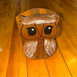 Vintage Wooden Owl Napkin Letter Holder Or Wall Hanging Hand Painted